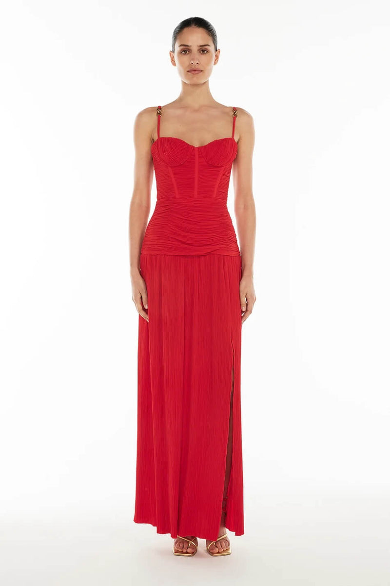 Double Time Pleat Dress Red