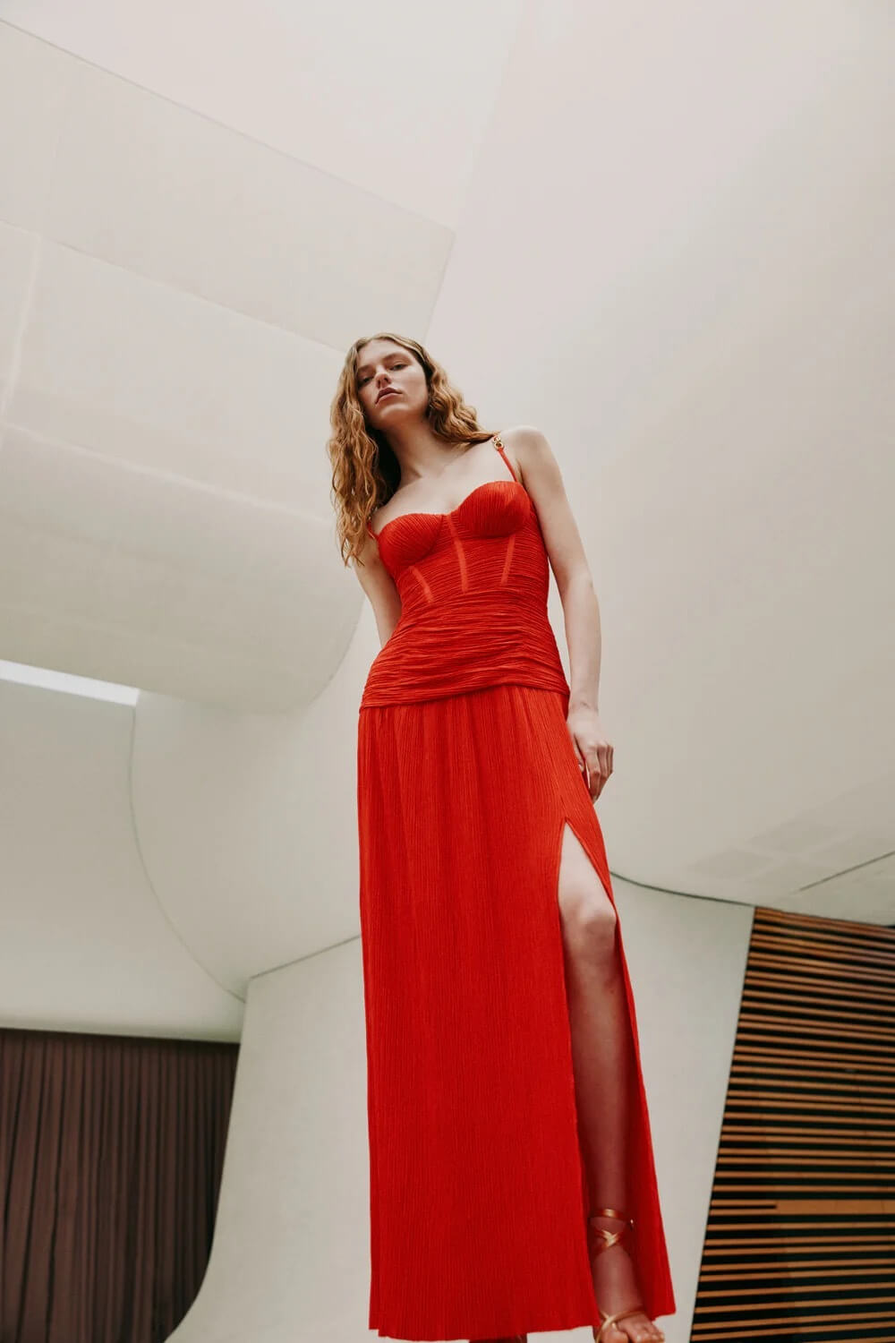 Double Time Pleat Dress Red
