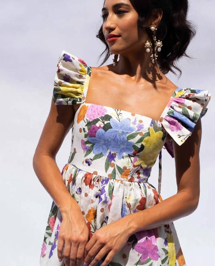 Polka Dot Floral Frill Dress