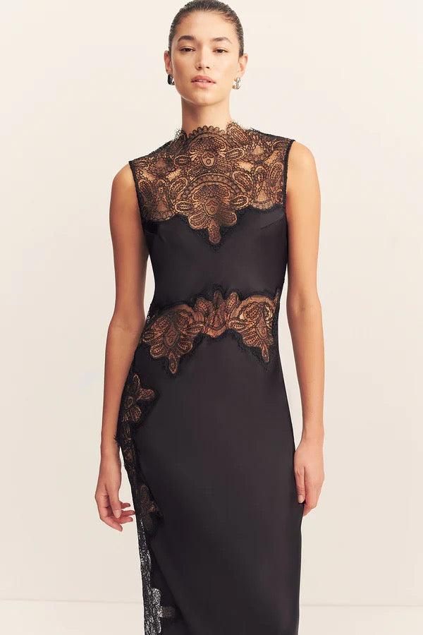 Jamila Lace High Neck Maxi Dress