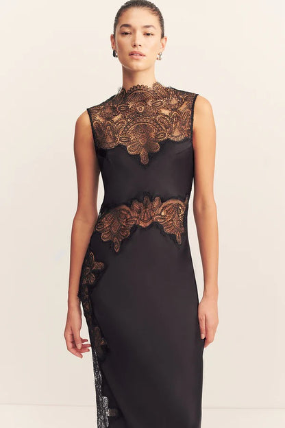 Jamila Lace High Neck Maxi Dress