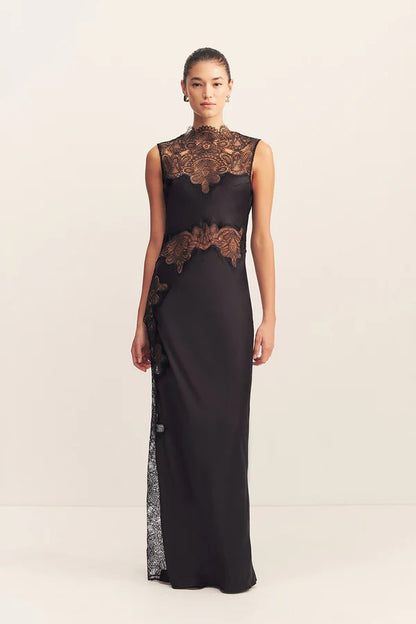 Jamila Lace High Neck Maxi Dress