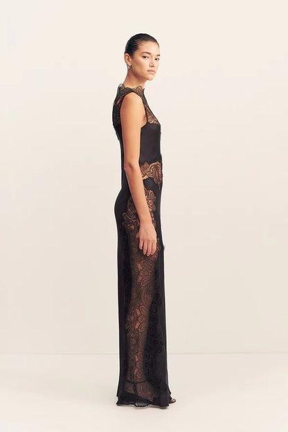 Jamila Lace High Neck Maxi Dress