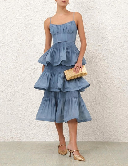Pleated Tiered Midi Dress