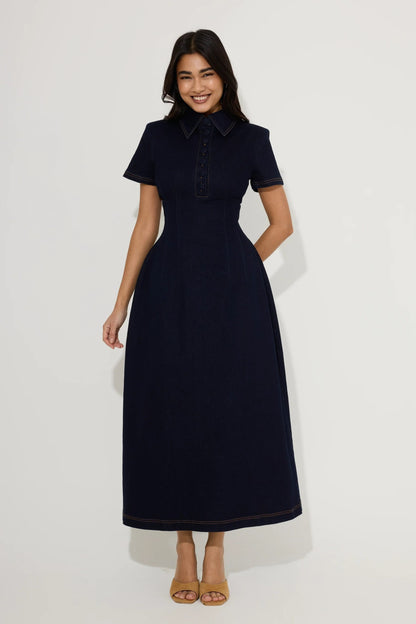 Denim Collared Midi Dress