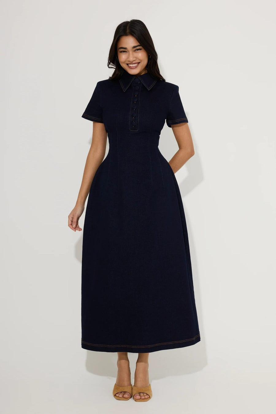 Denim Collared Midi Dress