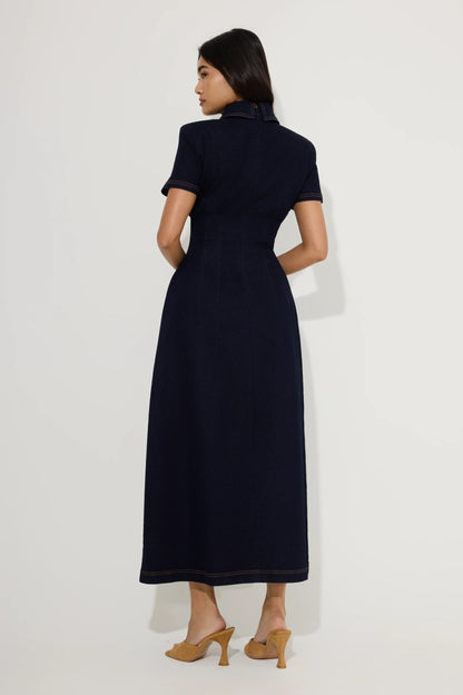 Denim Collared Midi Dress