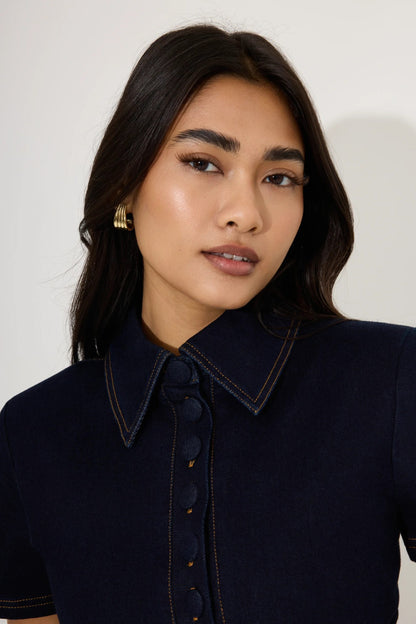 Denim Collared Midi Dress