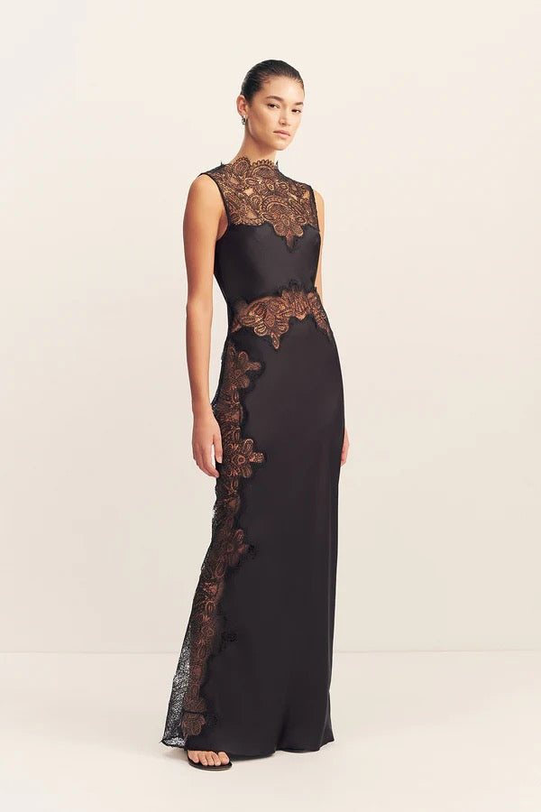 Jamila Lace High Neck Maxi Dress