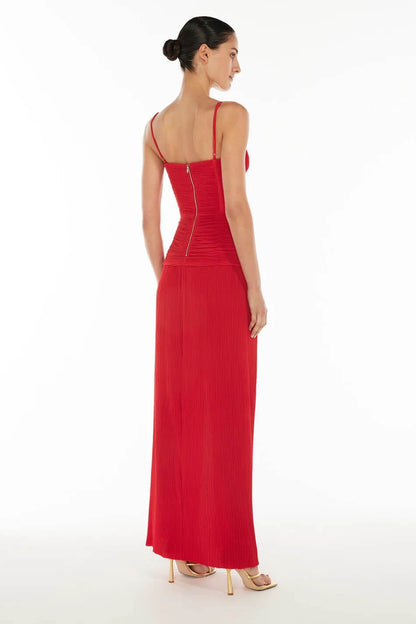 Double Time Pleat Dress Red