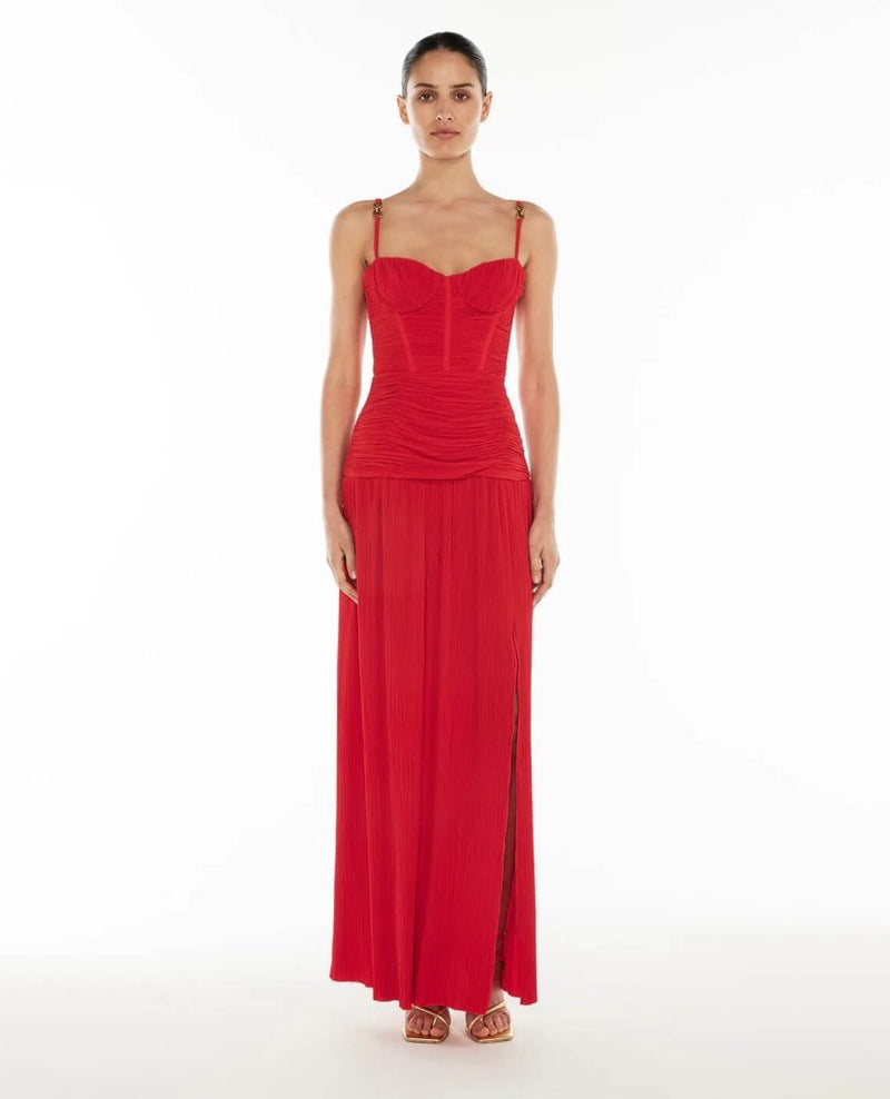 Double Time Pleat Dress Red