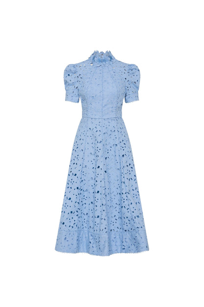 Kitsu Short Sleeve Blue Midi Dress