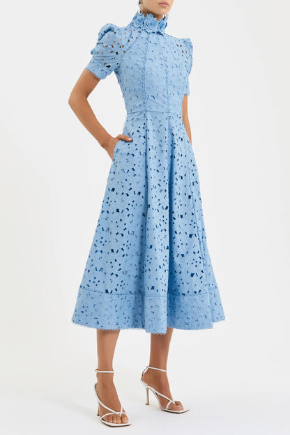 Kitsu Short Sleeve Blue Midi Dress