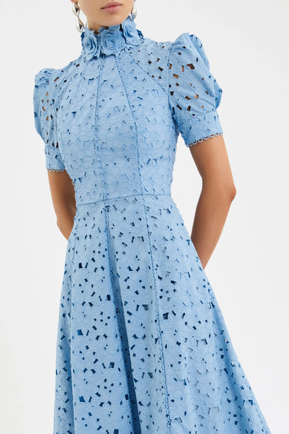 Kitsu Short Sleeve Blue Midi Dress