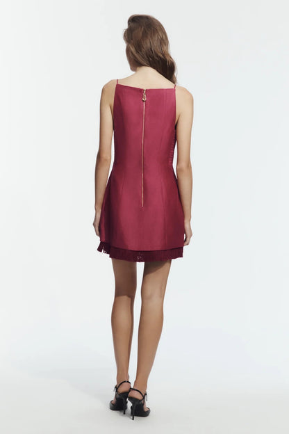 Nerra Fringe Mini Dress in Mulberry