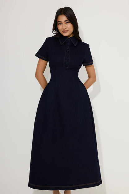 Denim Collared Midi Dress