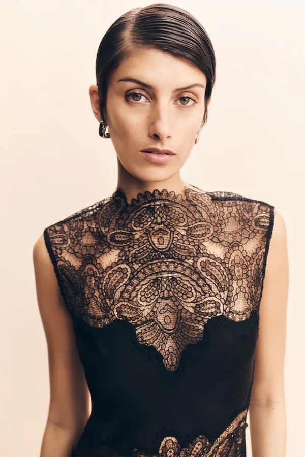 Jamila Lace High Neck Maxi Dress