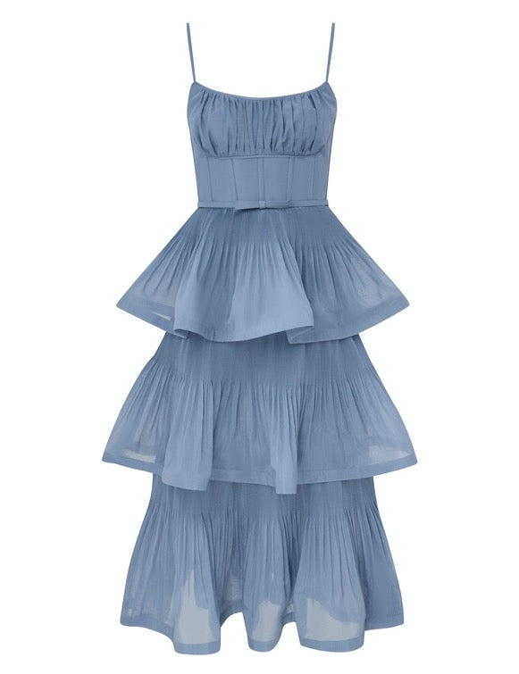 Pleated Tiered Midi Dress