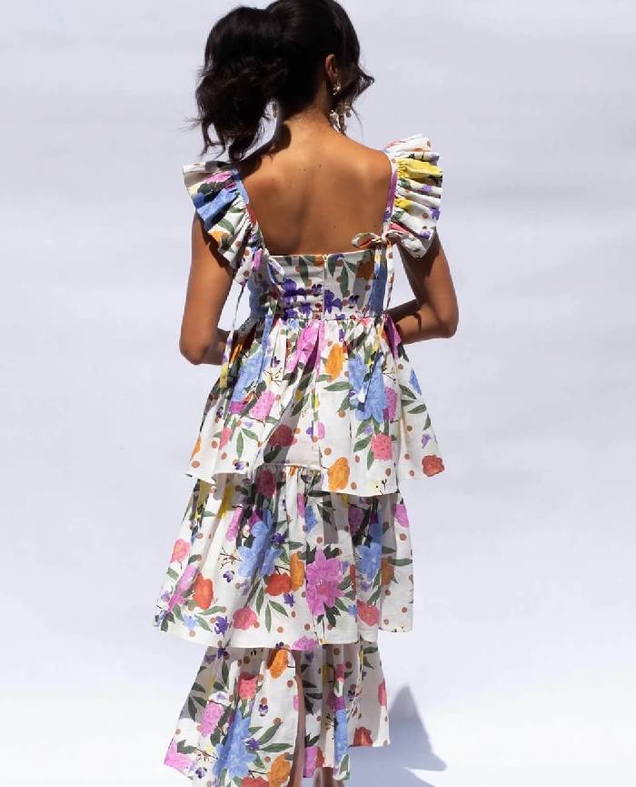 Polka Dot Floral Frill Dress