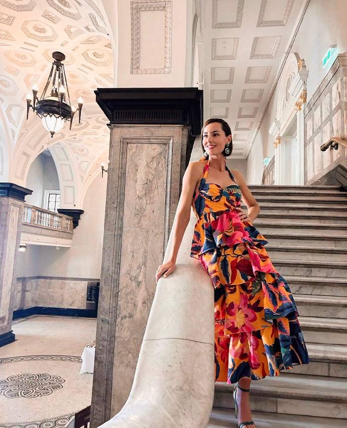 Yellow Painted Flowers Tiered Dress