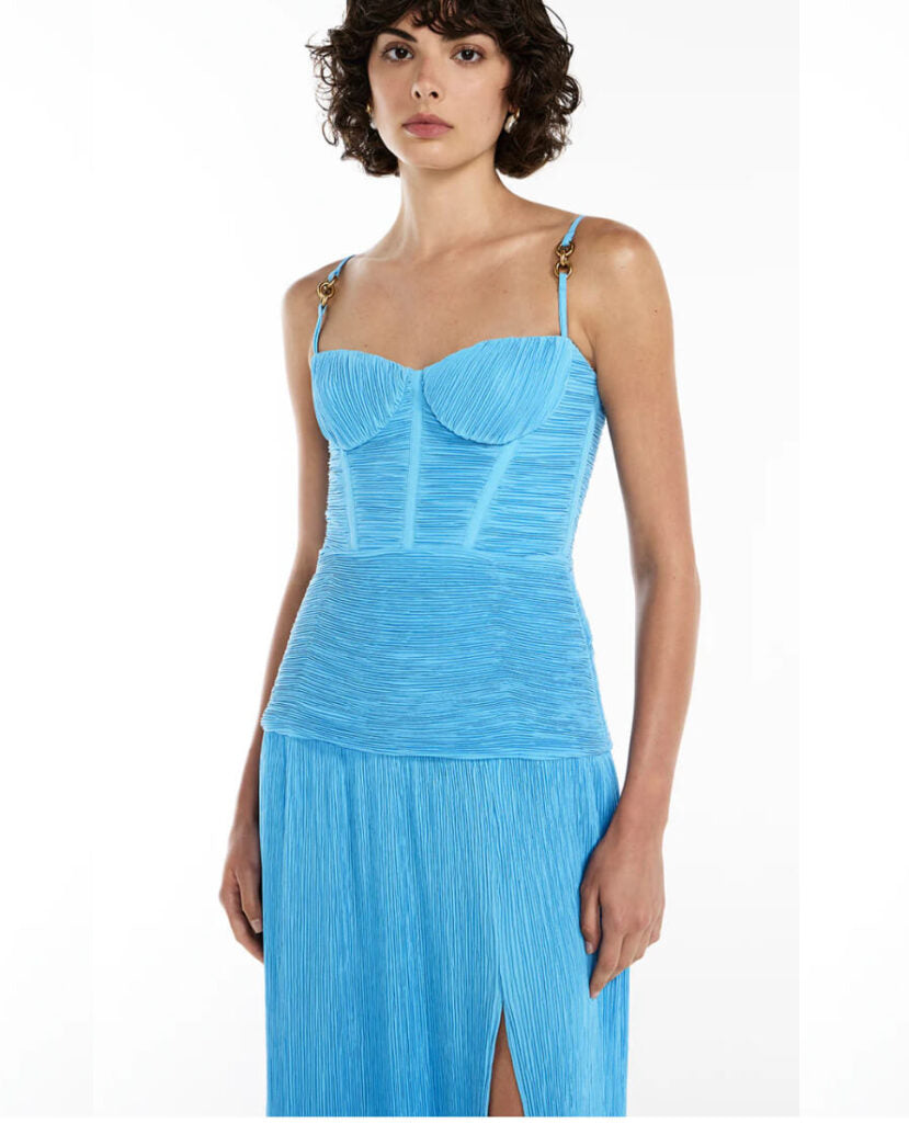 Double Time Pleat Dress Blue